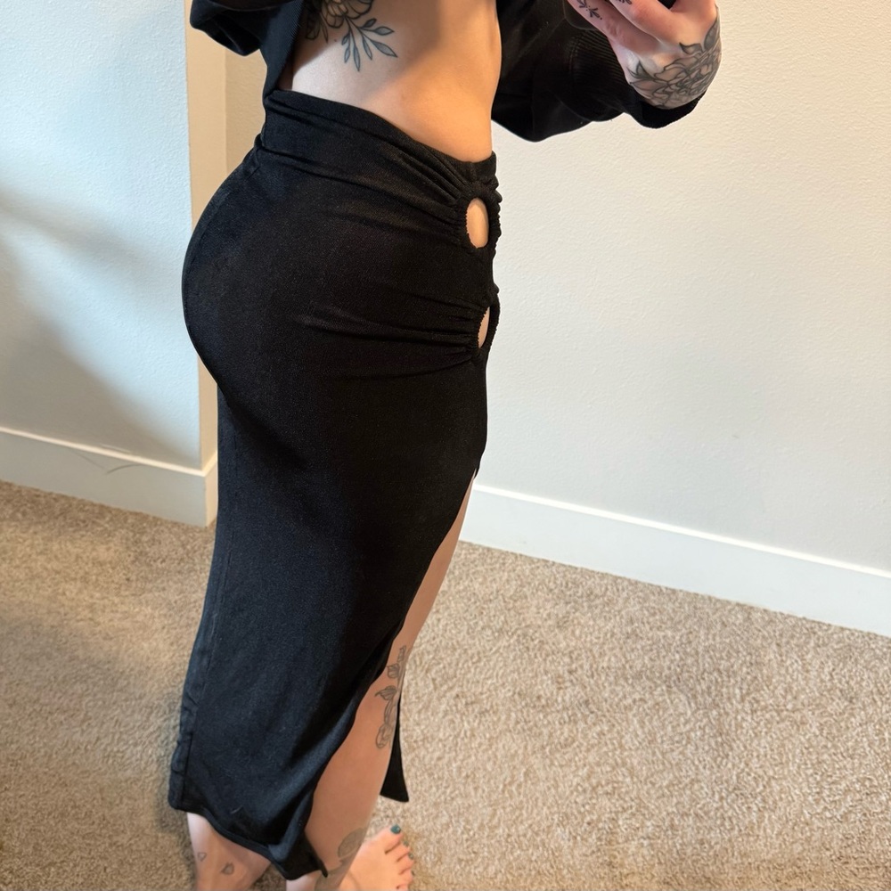 Princess Polly Black Midi Skirt with Cutout Detail
